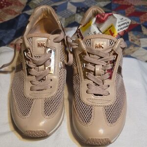 Michael Kors Women's Tan Sneakers with Gold Accents